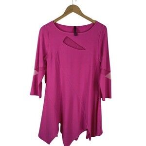 IC By Connie K Tunic Top Womens S Pink Asymmetrical Hem Mesh Fairy Lagenlook